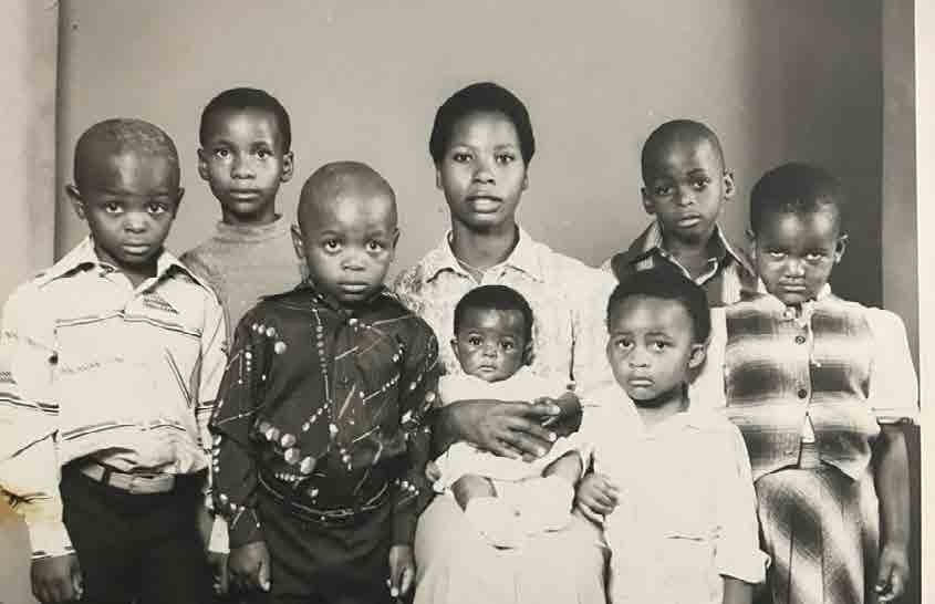 Black-and-white family archive portrait from the London years.